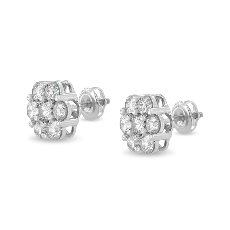 Bids.com 14K White Gold 3 cttw Prong Set Round-Cut Diamond Floral Cluster Stud Earring (I-J Color, SI1-SI2 Clarity) Earrings White Smoke White.Gold / 3