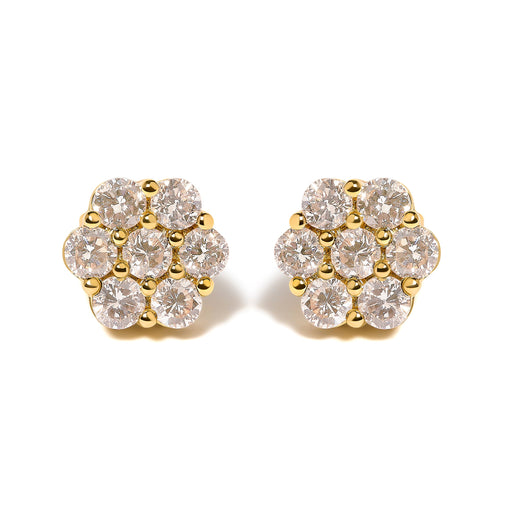 Bids.com 14K Yellow Gold 3.0 Cttw Diamond Floral Cluster Stud Earring Earrings White Smoke Yellow.Gold / 3