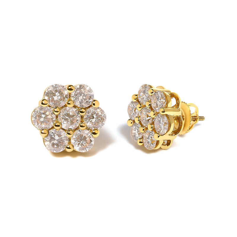 Bids.com 14K Yellow Gold 3.0 Cttw Diamond Floral Cluster Stud Earring Earrings White Smoke Yellow.Gold / 3
