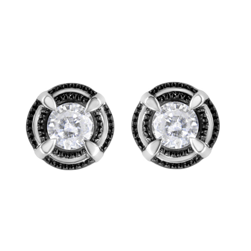 Bids.com Black Rhodium Plated .925 Sterling Silver Round 1-1/2 cttw Diamond Double Halo 4-Prong Solitaire Milgrain Stud Earrings (H-I Color, I2-I3 Clarity) Earrings White Smoke White.Sterling Silver / 1