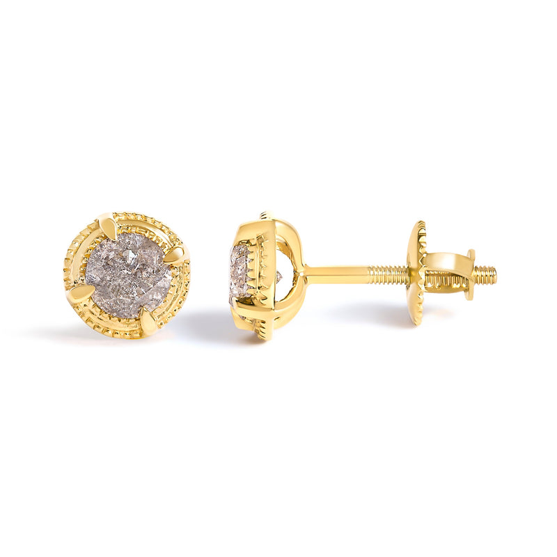 Bids.com 14K Yellow Gold Plated .925 Sterling Silver 1.0 Cttw Round Brilliant Cut Diamond Solitaire Milgrain Stud Earrings (K-L Color, I2-I3 Clarity) Earrings White Smoke Rose.Sterling Silver / 1,Yellow.Sterling Silver / 1.5,Yellow.Sterling Silver / 0.5,Yellow.Sterling Silver / 0.25,Yellow.Sterling Silver / 0.75,Yellow.Sterling Silver / 0.4,Yellow.Sterling Silver / 0.33,Yellow.Sterling Silver / 1