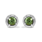 Bids.com .925 Sterling Silver 1 cttw Treated Black Diamond Modern 4-Prong Solitaire Milgrain Stud Earrings (Black Color, I1-I2 Clarity) Earrings White Smoke White.Sterling Silver / 0.33 / Green Diamond