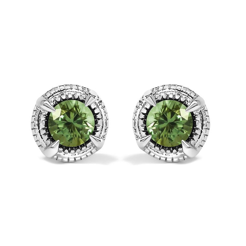 Bids.com .925 Sterling Silver 1 cttw Treated Black Diamond Modern 4-Prong Solitaire Milgrain Stud Earrings (Black Color, I1-I2 Clarity) Earrings White Smoke White.Sterling Silver / 0.33 / Green Diamond