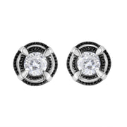 Bids.com Black Rhodium Plated .925 Sterling Silver Round 1-1/2 cttw Diamond Double Halo 4-Prong Solitaire Milgrain Stud Earrings (H-I Color, I2-I3 Clarity) Earrings White Smoke White.Sterling Silver / 1.5,White.Sterling Silver / 0.5