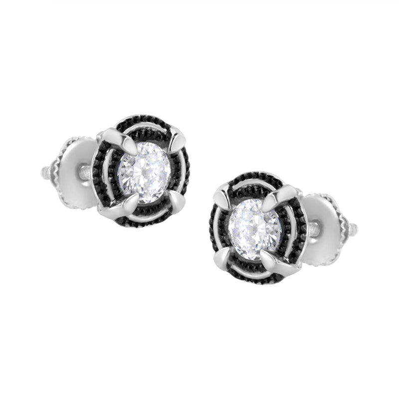 Bids.com Black Rhodium Plated .925 Sterling Silver Round 1-1/2 cttw Diamond Double Halo 4-Prong Solitaire Milgrain Stud Earrings (H-I Color, I2-I3 Clarity) Earrings White Smoke White.Sterling Silver / 1.5,White.Sterling Silver / 1,White.Sterling Silver / 0.5