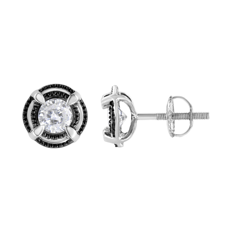 Bids.com Black Rhodium Plated .925 Sterling Silver Round 1-1/2 cttw Diamond Double Halo 4-Prong Solitaire Milgrain Stud Earrings (H-I Color, I2-I3 Clarity) Earrings White Smoke White.Sterling Silver / 1.5,White.Sterling Silver / 1,White.Sterling Silver / 0.5