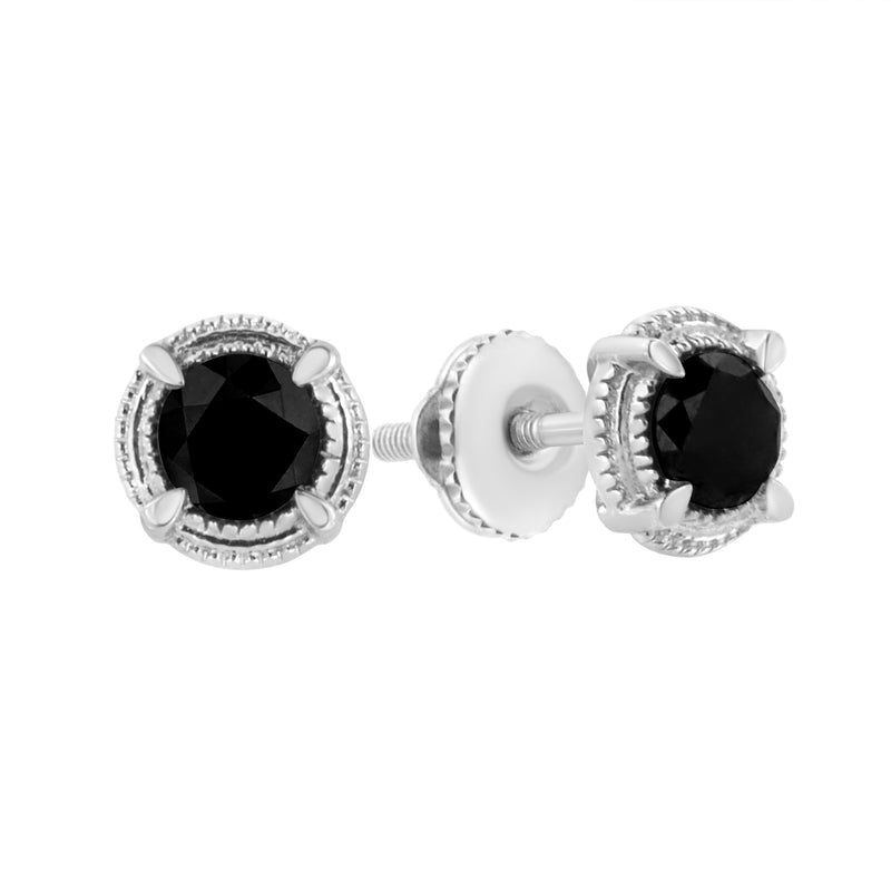 Bids.com Black Rhodium Plated .925 Sterling Silver Round 1-1/2 cttw Diamond Double Halo 4-Prong Solitaire Milgrain Stud Earrings (H-I Color, I2-I3 Clarity) Earrings White Smoke White.Sterling Silver / 1.5,White.Sterling Silver / 1,White.Sterling Silver / 0.5