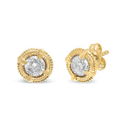 Bids.com 14K Yellow Gold Plated .925 Sterling Silver 1.0 Cttw Round Brilliant Cut Diamond Solitaire Milgrain Stud Earrings (K-L Color, I2-I3 Clarity) Earrings White Smoke Yellow.Sterling Silver / 1.5