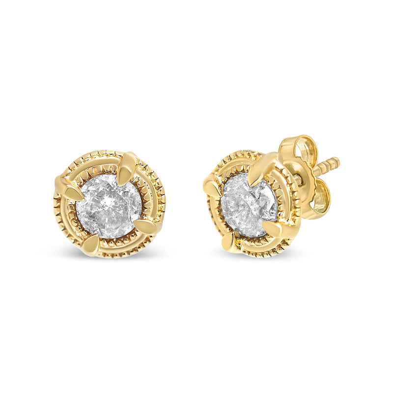 Bids.com 14K Yellow Gold Plated .925 Sterling Silver 1.0 Cttw Round Brilliant Cut Diamond Solitaire Milgrain Stud Earrings (K-L Color, I2-I3 Clarity) Earrings White Smoke Yellow.Sterling Silver / 1.5