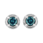 Bids.com .925 Sterling Silver 1 cttw Treated Black Diamond Modern 4-Prong Solitaire Milgrain Stud Earrings (Black Color, I1-I2 Clarity) Earrings White Smoke White.Sterling Silver / 0.5 / Blue Diamond