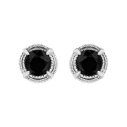 Bids.com .925 Sterling Silver 1 cttw Treated Black Diamond Modern 4-Prong Solitaire Milgrain Stud Earrings (Black Color, I1-I2 Clarity) Earrings White Smoke White.Sterling Silver / 0.5 / Black Diamond