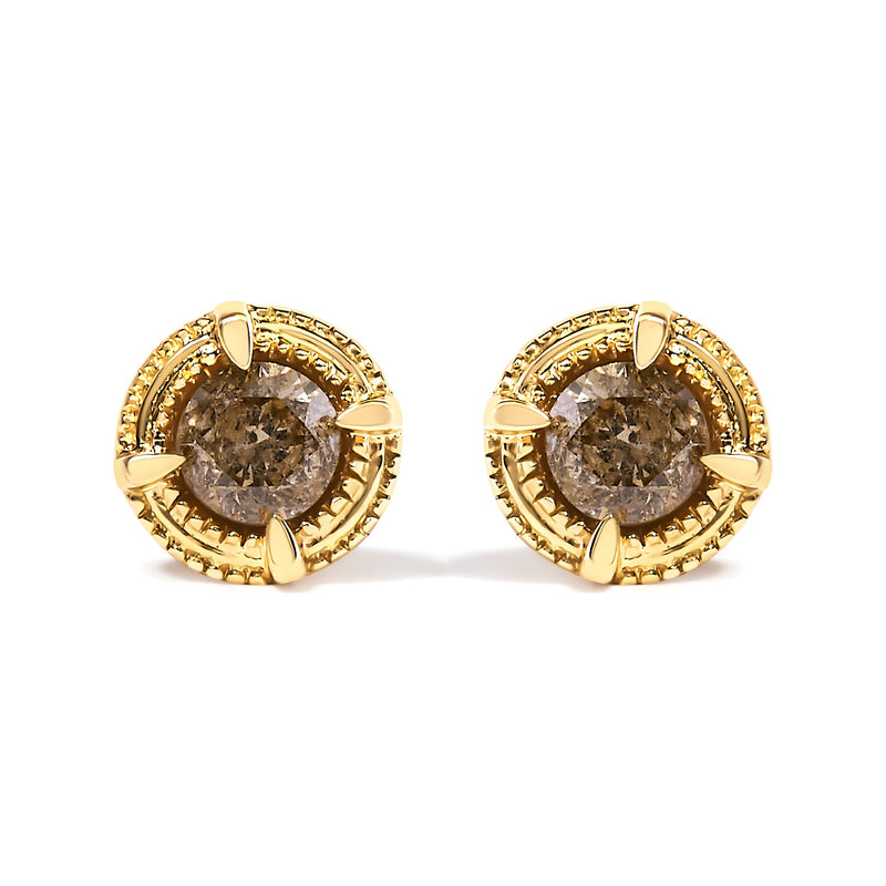 Bids.com 14K Yellow Gold Plated .925 Sterling Silver 1.0 Cttw Round Brilliant Cut Diamond Solitaire Milgrain Stud Earrings (K-L Color, I2-I3 Clarity) Earrings White Smoke Yellow.Sterling Silver / 0.5
