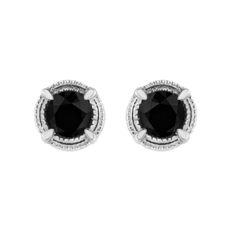 Bids.com .925 Sterling Silver 1 cttw Treated Black Diamond Modern 4-Prong Solitaire Milgrain Stud Earrings (Black Color, I1-I2 Clarity) Earrings White Smoke White.Sterling Silver / 0.75 / Black Diamond