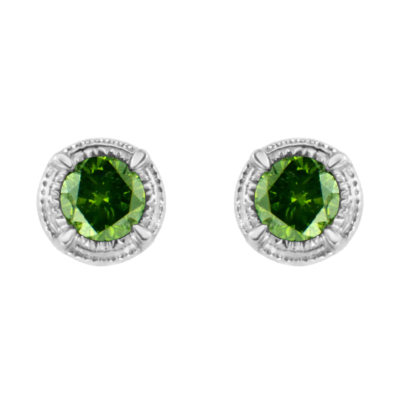 Bids.com .925 Sterling Silver 1 cttw Treated Black Diamond Modern 4-Prong Solitaire Milgrain Stud Earrings (Black Color, I1-I2 Clarity) Earrings White Smoke White.Sterling Silver / 0.2 / Green Diamond