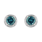 Bids.com .925 Sterling Silver 1 cttw Treated Black Diamond Modern 4-Prong Solitaire Milgrain Stud Earrings (Black Color, I1-I2 Clarity) Earrings White Smoke White.Sterling Silver / 0.25 / Blue Diamond