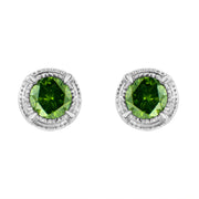 Bids.com .925 Sterling Silver 1 cttw Treated Black Diamond Modern 4-Prong Solitaire Milgrain Stud Earrings (Black Color, I1-I2 Clarity) Earrings White Smoke White.Sterling Silver / 0.25 / Green Diamond