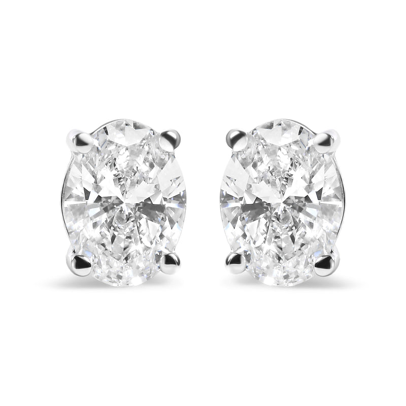 Bids.com 14K White Gold 3/4 Cttw Oval Shape Lab Grown Diamond Solitaire Stud Earrings (F-G Color, VS1-VS2 Clarity) Earrings White Smoke White.Gold / 0.75