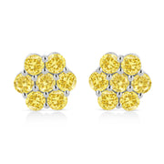 Bids.com .925 Sterling Silver 1/4 Cttw Treated Yellow Diamond Floral Stud Earrings (Yellow Color, I1-I2 Clarity) Earrings White Smoke White.Sterling Silver / 0.25 / Yellow Diamond