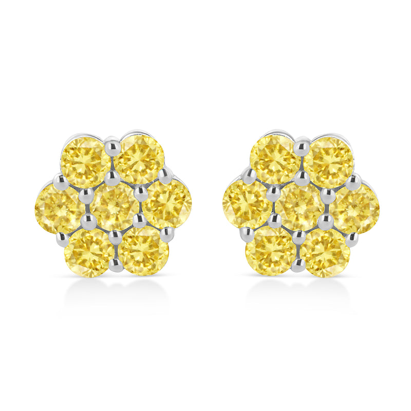 Bids.com .925 Sterling Silver 1/4 Cttw Treated Yellow Diamond Floral Stud Earrings (Yellow Color, I1-I2 Clarity) Earrings White Smoke White.Sterling Silver / 0.25 / Yellow Diamond