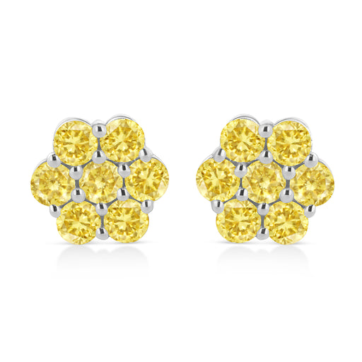 Bids.com .925 Sterling Silver 1/4 Cttw Treated Yellow Diamond Floral Stud Earrings (Yellow Color, I1-I2 Clarity) Earrings White Smoke White.Sterling Silver / 0.25 / Yellow Diamond