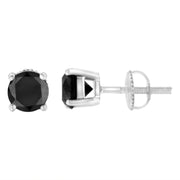 Bids.com 14K White Gold 2.00 Cttw Round Brilliant-Cut Black Diamond Classic 4-Prong Stud Earrings with Screw Backs (Fancy Color-Enhanced, I2-I3 Clarity) Earrings White Smoke White.Gold / 2,White.Gold / 0.5,White.Gold / 4,White.Gold / 1,White.Gold / 3,White.Gold / 6,White.Gold / 5