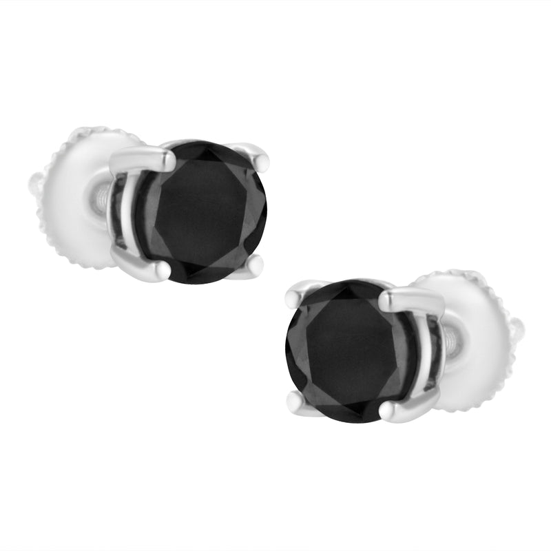 Bids.com 14K White Gold 2.00 Cttw Round Brilliant-Cut Black Diamond Classic 4-Prong Stud Earrings with Screw Backs (Fancy Color-Enhanced, I2-I3 Clarity) Earrings White Smoke White.Gold / 2,White.Gold / 0.5,White.Gold / 4,White.Gold / 1,White.Gold / 3,White.Gold / 6,White.Gold / 5