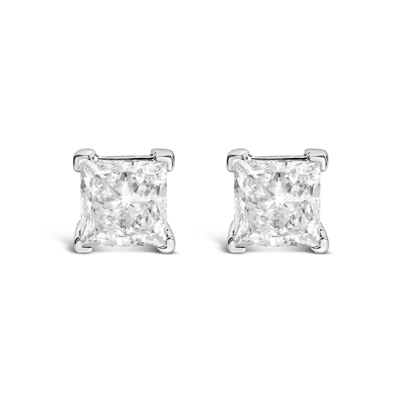 Bids.com 14K White Gold 1.0 Cttw Princess Cut Lab Grown Diamond Solitaire Stud Earrings (F-G Color, VS2-SI1 Clarity) Earrings White Smoke White.Gold / 2