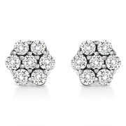 Bids.com 14K White Gold 1/2 Cttw Prong Set Round-Cut Diamond Flower Stud Earring (H-I Color, I1-I2 Clarity) Earrings White Smoke White.Gold / 0.5