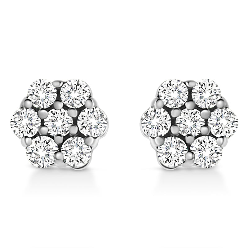 Bids.com 14K White Gold 1/2 Cttw Prong Set Round-Cut Diamond Flower Stud Earring (H-I Color, I1-I2 Clarity) Earrings White Smoke White.Gold / 0.5