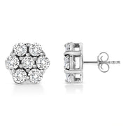 Bids.com 14K White Gold 1/2 Cttw Prong Set Round-Cut Diamond Flower Stud Earring (H-I Color, I1-I2 Clarity) Earrings White Smoke White.Gold / 0.5