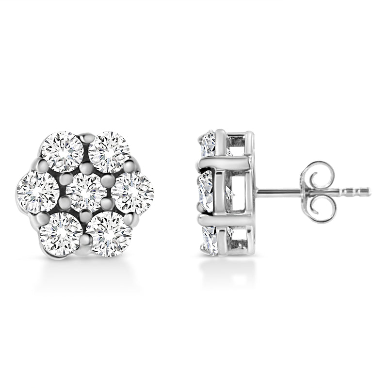 Bids.com 14K White Gold 1/2 Cttw Prong Set Round-Cut Diamond Flower Stud Earring (H-I Color, I1-I2 Clarity) Earrings White Smoke White.Gold / 0.5