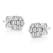 Bids.com 14K White Gold 1/2 Cttw Prong Set Round-Cut Diamond Flower Stud Earring (H-I Color, I1-I2 Clarity) Earrings White Smoke White.Gold / 0.5