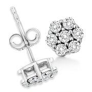 Bids.com 14K White Gold 1/2 Cttw Prong Set Round-Cut Diamond Flower Stud Earring (H-I Color, I1-I2 Clarity) Earrings White Smoke White.Gold / 0.5