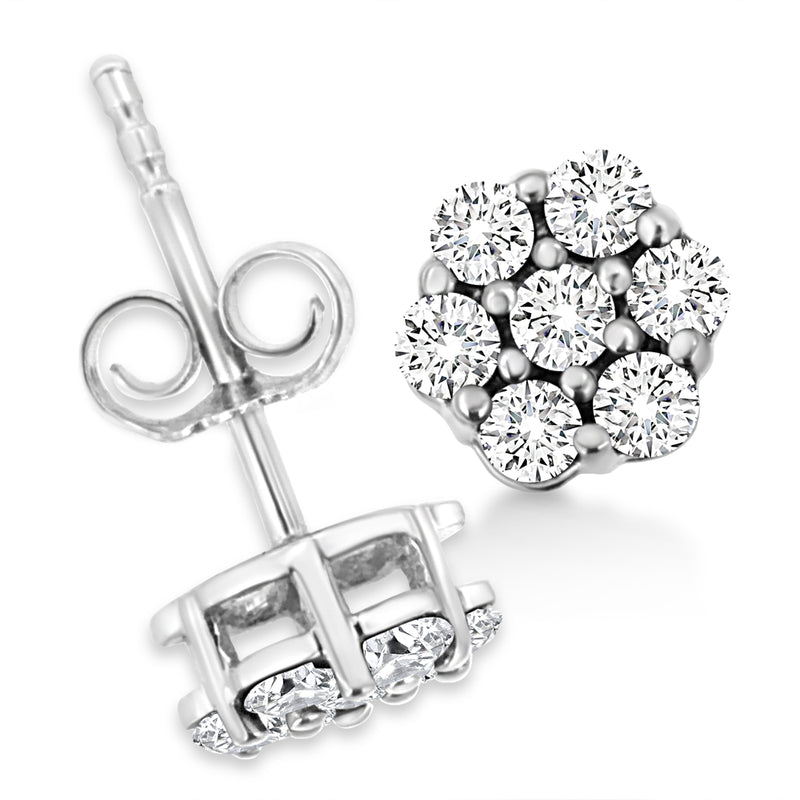 Bids.com 14K White Gold 1/2 Cttw Prong Set Round-Cut Diamond Flower Stud Earring (H-I Color, I1-I2 Clarity) Earrings White Smoke White.Gold / 0.5