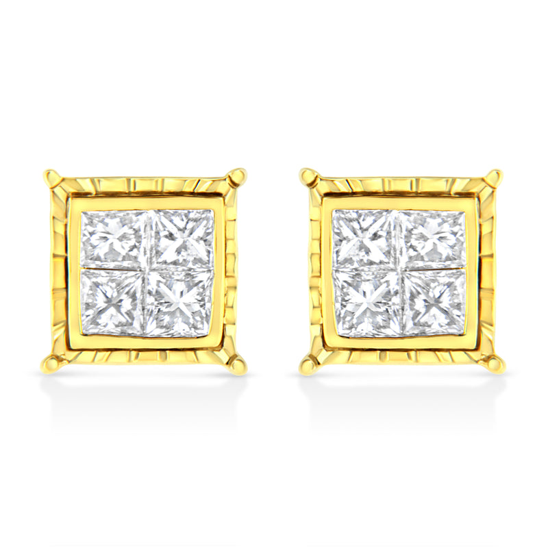 Bids.com 14K Yellow Gold 1 Cttw Princess Cut Diamond Square Stud Earrings Earrings White Smoke Yellow.Gold / 1