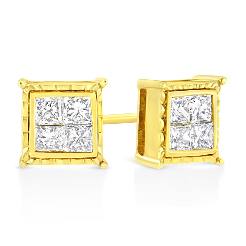Bids.com 14K Yellow Gold 1 Cttw Princess Cut Diamond Square Stud Earrings Earrings White Smoke Yellow.Gold / 1.5,Yellow.Gold / 1
