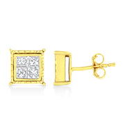 Bids.com 14K Yellow Gold 1 Cttw Princess Cut Diamond Square Stud Earrings Earrings White Smoke Yellow.Gold / 1.5,Yellow.Gold / 1