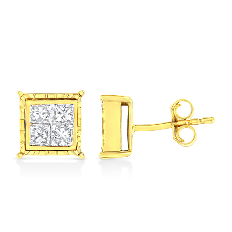 Bids.com 14K Yellow Gold 1 Cttw Princess Cut Diamond Square Stud Earrings Earrings White Smoke Yellow.Gold / 1.5,Yellow.Gold / 1