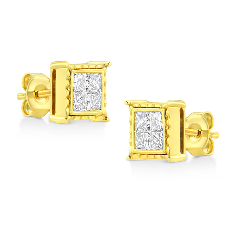 Bids.com 14K Yellow Gold 1 Cttw Princess Cut Diamond Square Stud Earrings Earrings White Smoke Yellow.Gold / 1.5,Yellow.Gold / 1