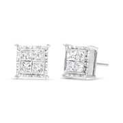Bids.com 14K White Gold 1 1/2 Cttw Invisible Set Princess-Cut Diamond Contemporary Wavy Quad Stud Earrings (I-J Color, I1-I2 Clarity) Earrings White Smoke White.Gold / 1.5