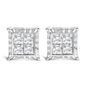 Bids.com 14K White Gold 2.00 Cttw Invisible Set Princess-Cut Lab Grown Diamond Wavy Quad Stud Earrings Earrings White Smoke White.Gold / 2