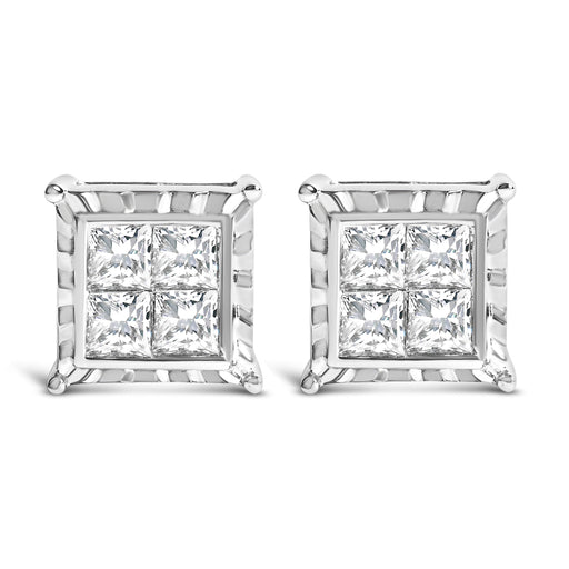 Bids.com 14K White Gold 2.00 Cttw Invisible Set Princess-Cut Lab Grown Diamond Wavy Quad Stud Earrings Earrings White Smoke White.Gold / 2