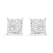 Bids.com 14K White Gold 1 1/2 Cttw Invisible Set Princess-Cut Diamond Contemporary Wavy Quad Stud Earrings (I-J Color, I1-I2 Clarity) Earrings White Smoke White.Gold / 1.5