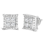 Bids.com 14K White Gold 2.00 Cttw Invisible Set Princess-Cut Lab Grown Diamond Wavy Quad Stud Earrings Earrings White Smoke White.Gold / 2