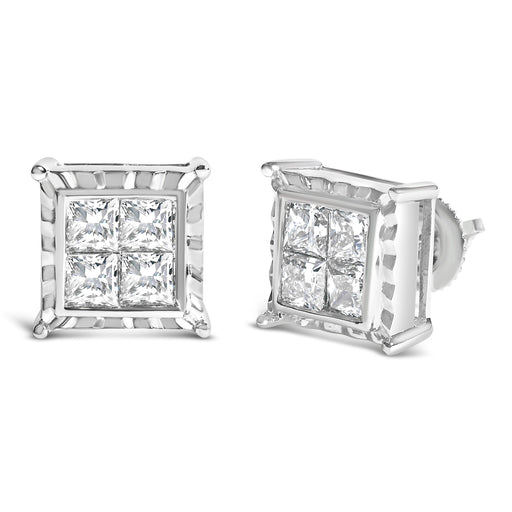 Bids.com 14K White Gold 2.00 Cttw Invisible Set Princess-Cut Lab Grown Diamond Wavy Quad Stud Earrings Earrings White Smoke White.Gold / 2