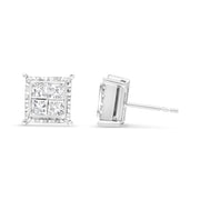 Bids.com 14K White Gold 1 1/2 Cttw Invisible Set Princess-Cut Diamond Contemporary Wavy Quad Stud Earrings (I-J Color, I1-I2 Clarity) Earrings White Smoke White.Gold / 1.5