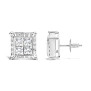Bids.com 14K White Gold 2.00 Cttw Invisible Set Princess-Cut Lab Grown Diamond Wavy Quad Stud Earrings Earrings White Smoke White.Gold / 2