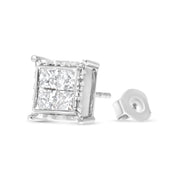 Bids.com 14K White Gold 1 1/2 Cttw Invisible Set Princess-Cut Diamond Contemporary Wavy Quad Stud Earrings (I-J Color, I1-I2 Clarity) Earrings White Smoke White.Gold / 1.5