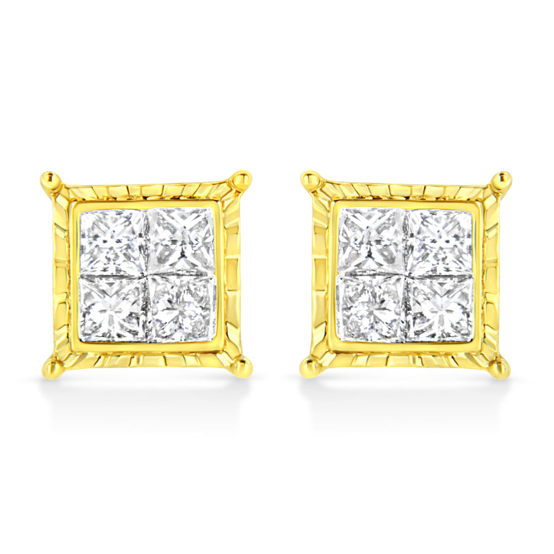 Bids.com 14K Yellow Gold 1 Cttw Princess Cut Diamond Square Stud Earrings Earrings White Smoke Yellow.Gold / 1.5