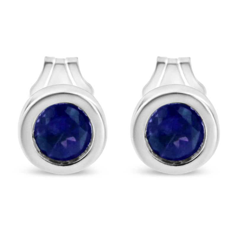 Bids.com .925 Sterling Silver Bezel Set 3.5mm Created Red Ruby Gemstone Solitaire Stud Earrings Earrings White Smoke White.Sterling Silver / Blue Sapphire